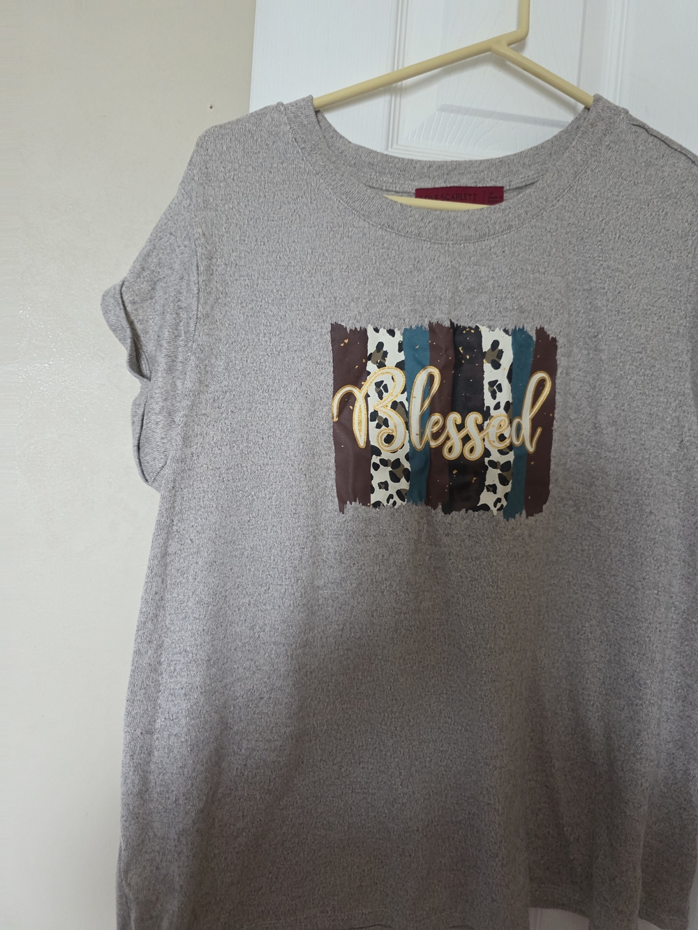 Blessed Graphic Tee in Light Gray with Mixed Print